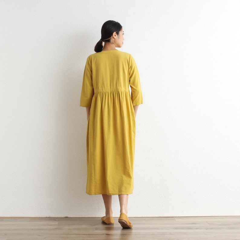 Summer Dress Cotton Dress Shirt Casual Loose Dress Tunics 3/4 Sleeves Robes Knee Dresses Customized Dress Plus Size Clothing Linen Dress image 5