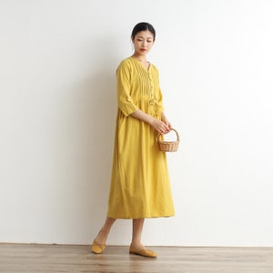 Summer Dress Cotton Dress Shirt Casual Loose Dress Tunics 3/4 Sleeves Robes Knee Dresses Customized Dress Plus Size Clothing Linen Dress image 2