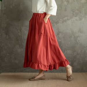 Summer Cotton Skirts A-line Pleated High-Low Hem Elastic Waist Skirt Flared Casual Loose Maxi Skirts Customized Plus Size Skirt Boho Linen image 8