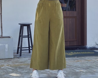 Cotton Corduroy Pant Elastic Waist Pants Womens Soft Warm trousers baggy pants Casual Harem Pants Fall Winter Retro Wide Leg Long Pant