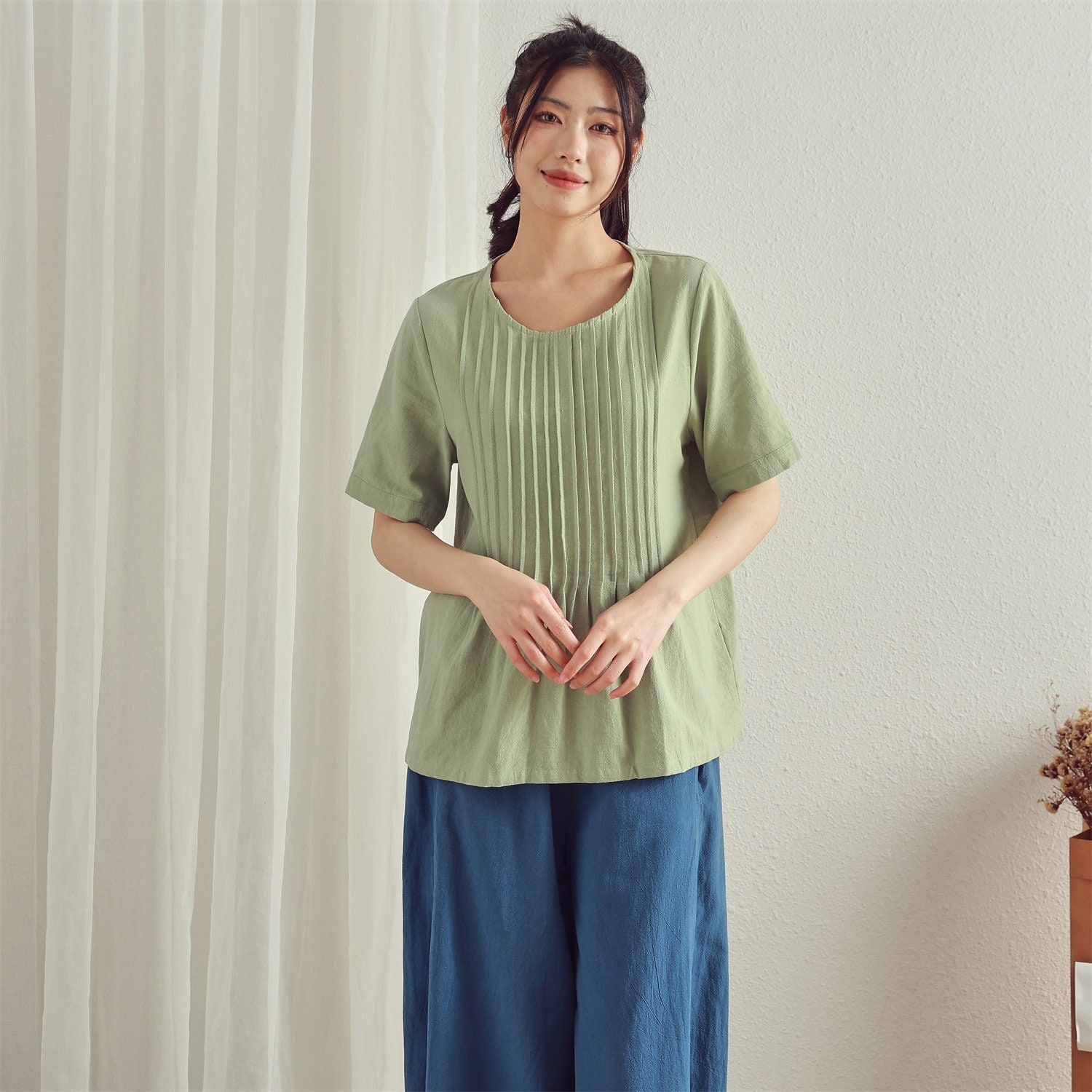 Summer Cotton Tops Short Sleeves Blouse Casual Loose Kimono Customized Shirt Top Hand Made Plus Size Clothes Linen Women