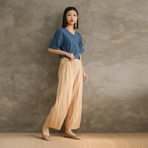 Summer Elastic Waist Cotton Pants Soft Casual Loose Trousers Wide Leg Pant Customized Plus Size Pants Linen Spring Pant image 2