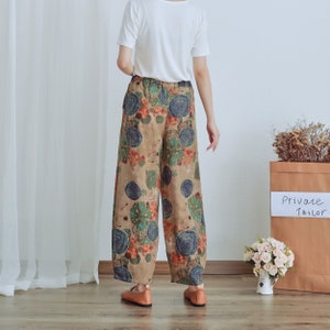 Pantalon d'été floral imprimé taille élastique pantalon en coton doux décontracté ample grande taille pantalon jambe large pantalon personnalisé plus pantalon en lin image 7