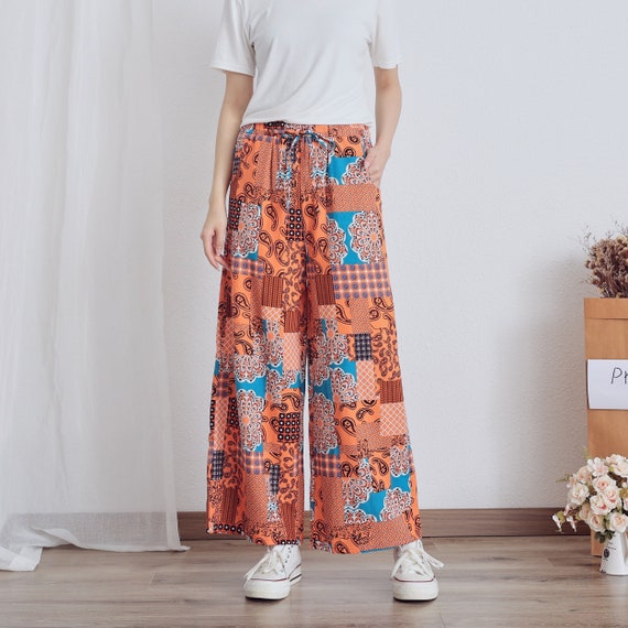 Grey and Pink Floral Women's Trousers, Wide Elasticated Waistband Relaxed  Fit Floral Ladies Pants, Loose Fitting Trousers Ideal for Summer - Etsy