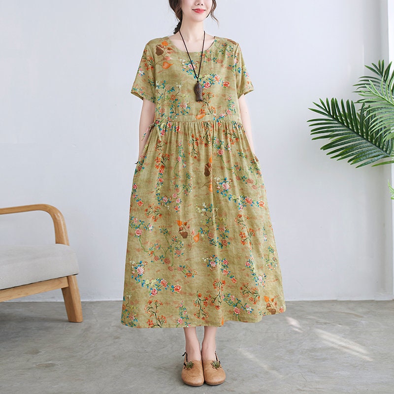 Summer Printed Cotton Dress Floral Casual Loose Robes Short - Etsy