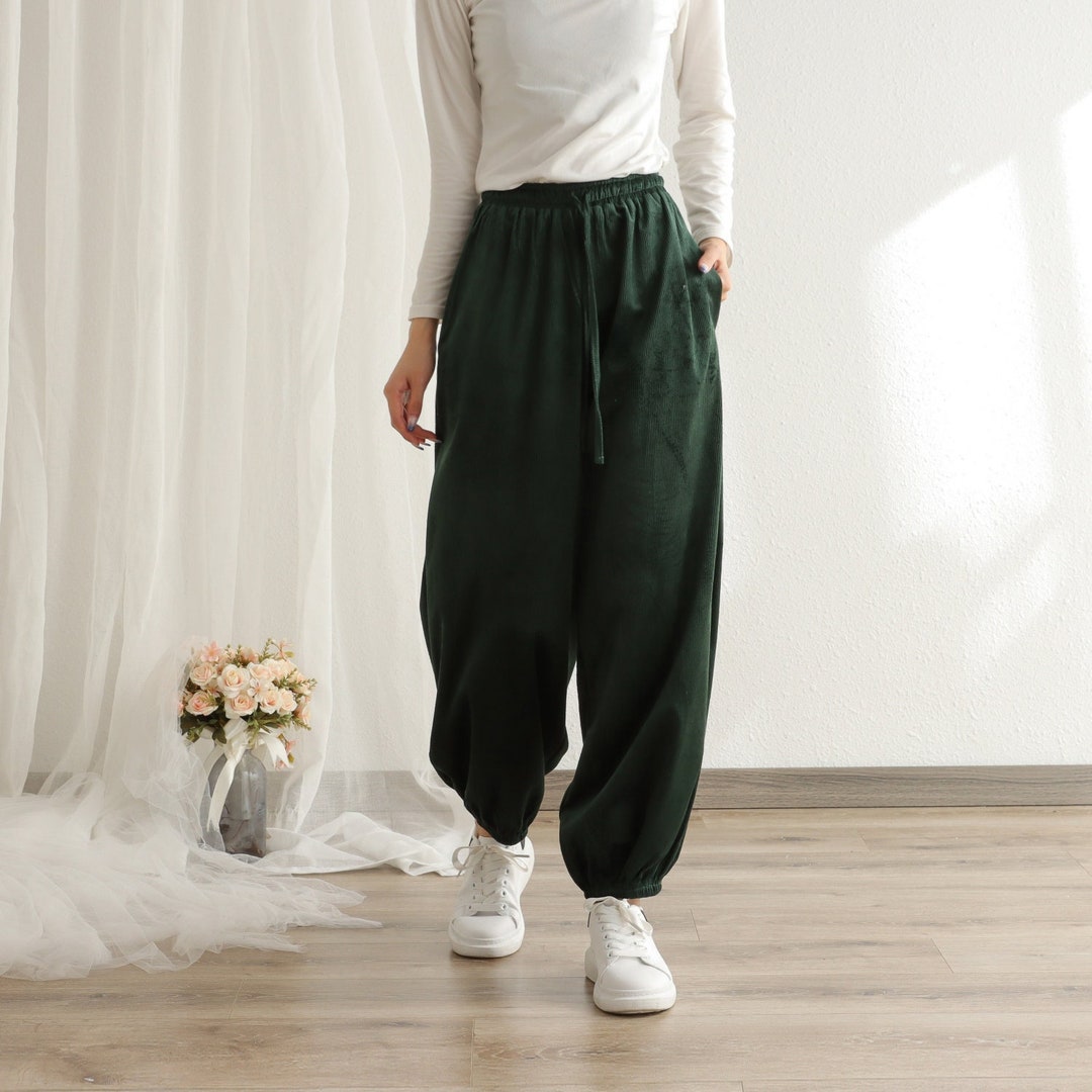 Corduroy Pant Elastic Waist Pants Soft Velvet Pants for Women Loose ...