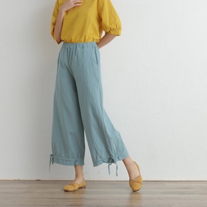 Summer Women Elastic Waist Cotton Pants Soft Casual Loose Boho Trousers Wide Leg Pant Customized Plus Size Pants Linen Spring Pant image 7