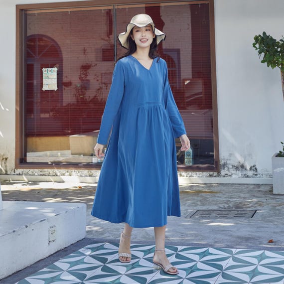 Women Long Sleeves Cotton Dress Soft Casual Loose Tunics Shirt V-neck Robes Midi Dresses Customized Dress Plus Size Clothing Linen Dress Women Long Sleeves Cotton Dress Soft Casual Loose Tunics Shirt V-neck Robes Midi Dresses Customized Dress Plus Size Clothing Linen Dress