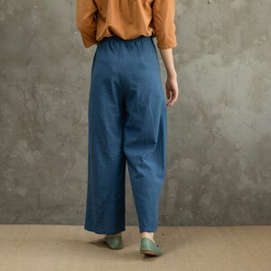 Summer Pant Women Elastic Waist Cotton Pants Soft Casual Loose Boho Trousers Wide Leg Pant Customized Plus Size Pants Linen Spring Pant image 6