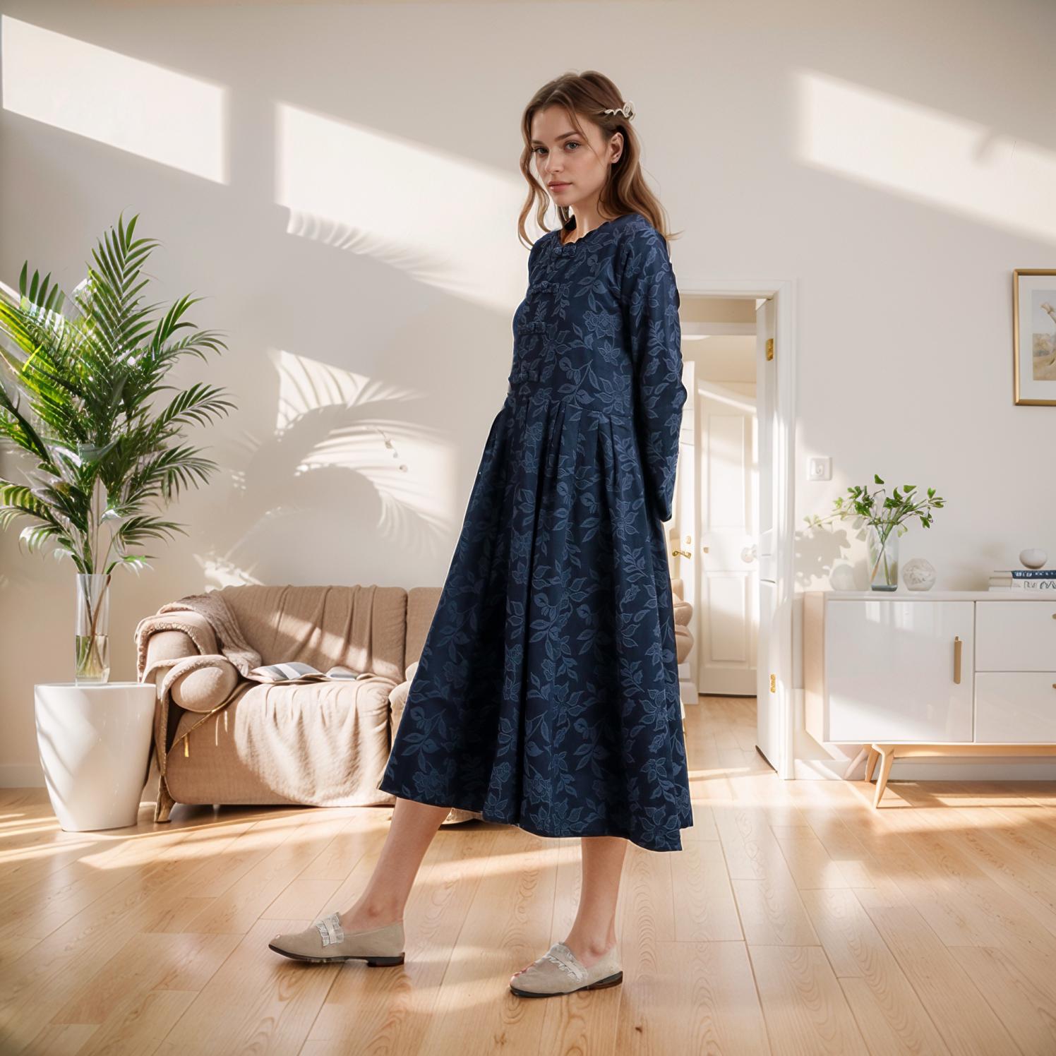 6xl Robe Winter/fall Heavier Cotton Jacquard Dress Warm Midi Dres Thicker Dress ...