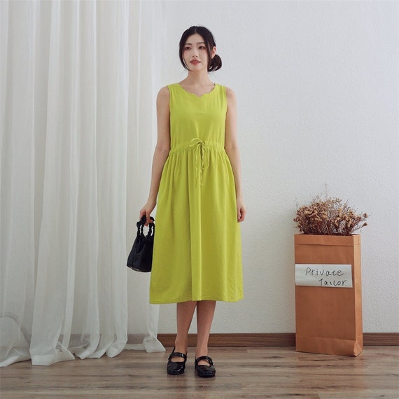 loose cotton summer dresses Clearance Dress Casual Soft V-neck Midi Dress Homewear comfortable high Women's Cotton Tank Dress Casual