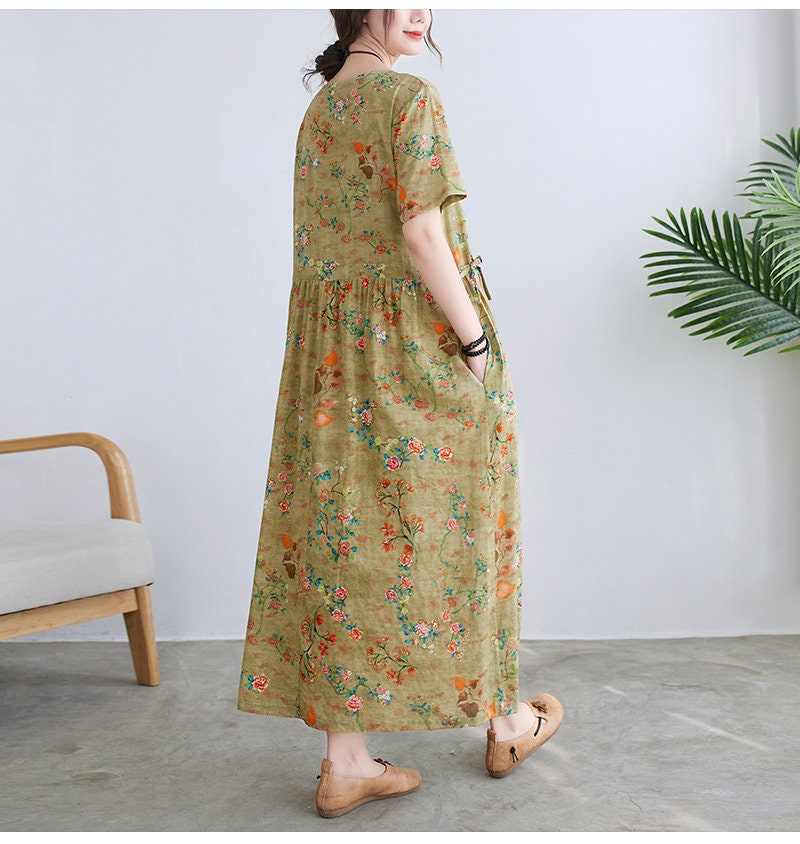 Summer Printed Cotton Dress Floral Casual Loose Robes Short - Etsy