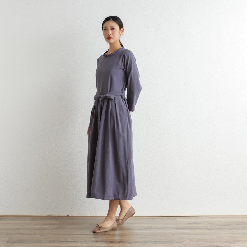 Spring Dress Cotton Dress Soft Shirt Casual Loose Dress Tunics 3/4 Sleeves Robes Maxi Dresses Customized Dress Plus Size Clothes Linen Dress image 4