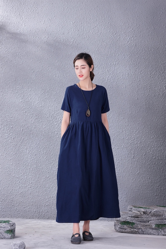 sachin and babi light blue dress Beach Dress Plus Size Cotton Maxi Dresses With Sleeves Women's Plus Size  Maxi Dress Summer Casual Round Neck Short Sleeve Smocked High Waist Maxi  Dresses With Pockets Sage Green XXL main image 0