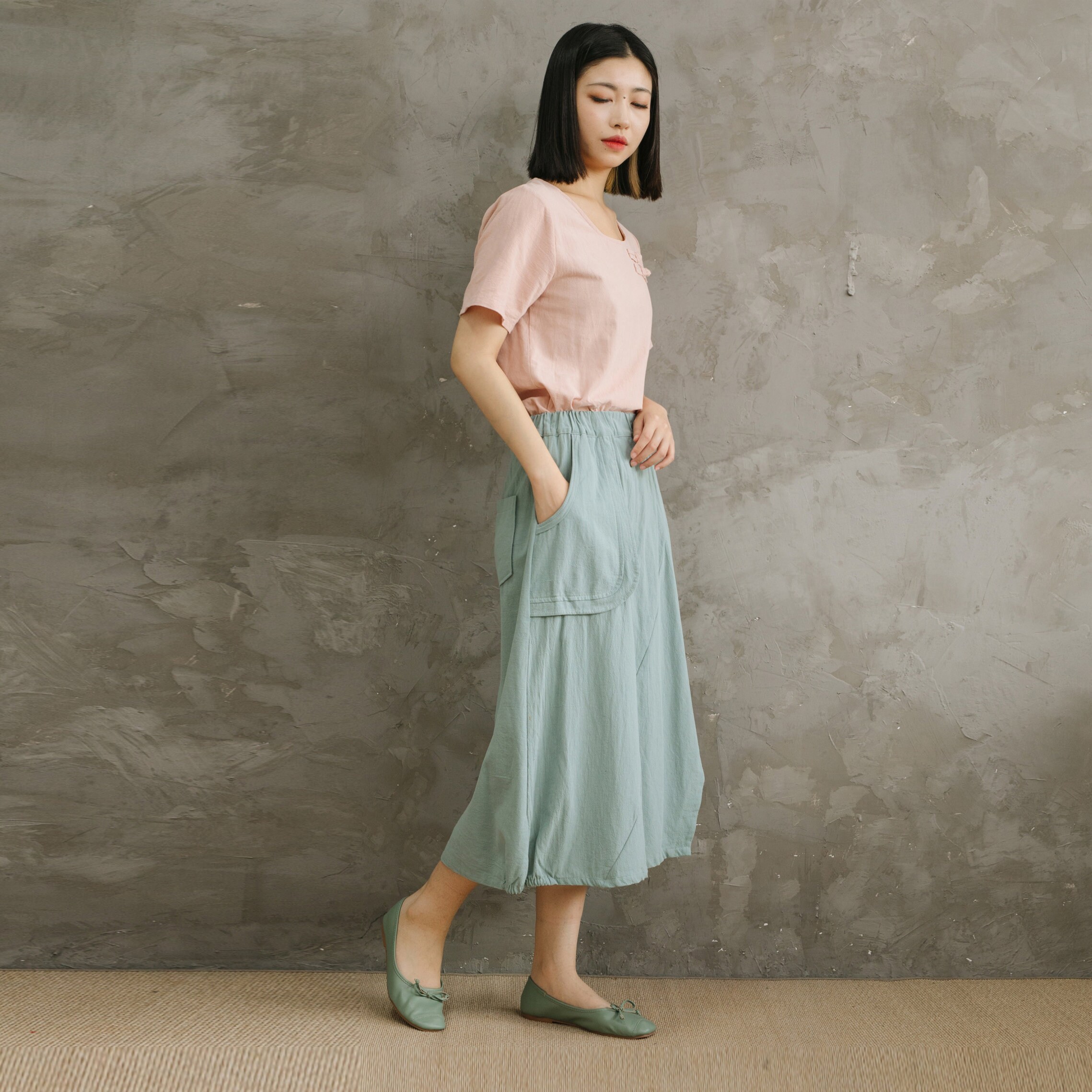 Summer Cotton Skirts Aline Pleated Elastic Waist Skirt Flared Etsy