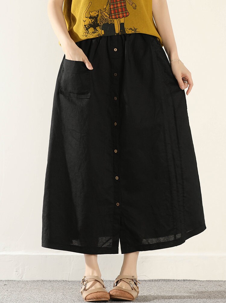 Summer Cotton Skirts Aline Pleated Elastic Waist Skirt Flared Etsy