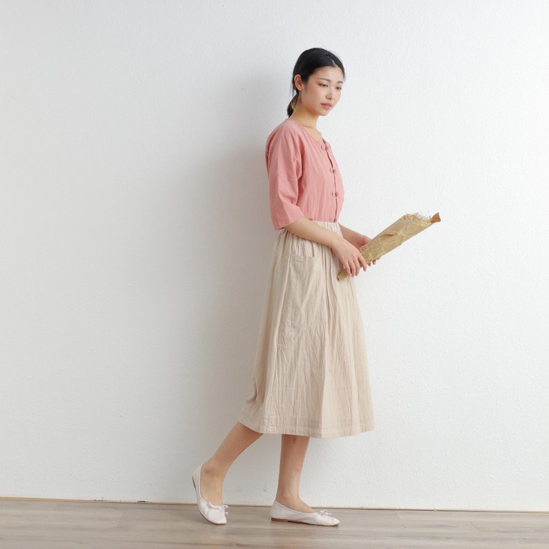 Summer Cotton Skirt Casual Loose Skirts A-line Pleated Elastic Waist Skirt Flared Midi Skirts Customized Plus Size Skirt Boho Linen image 5