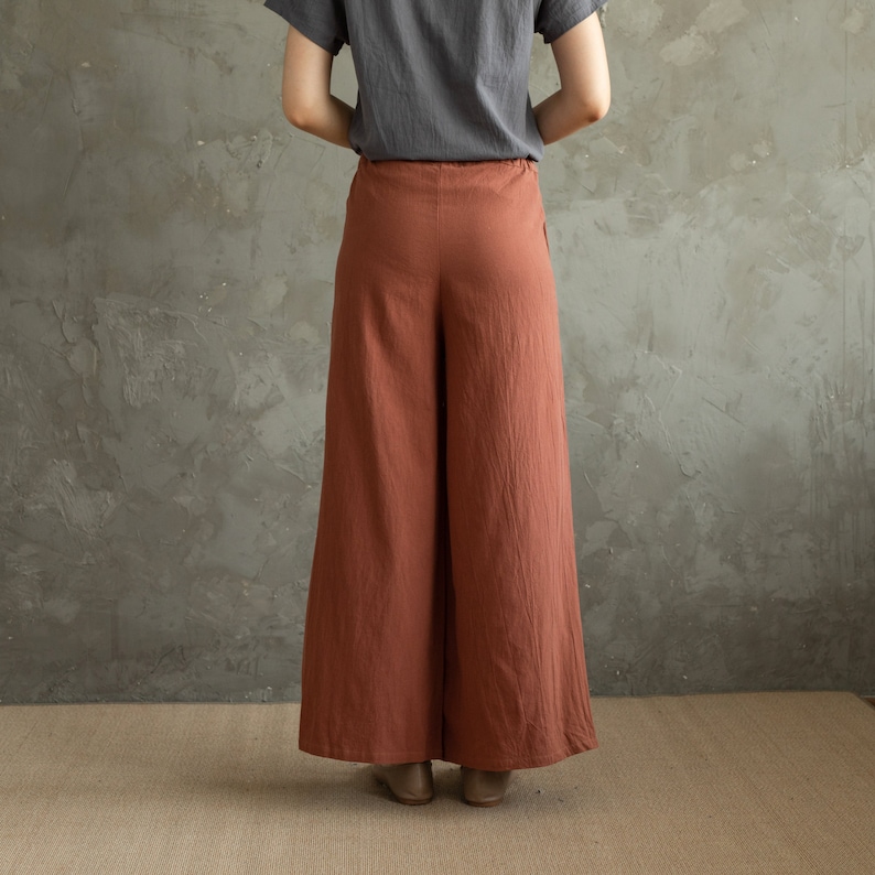 Summer Women Elastic Waist Cotton Pants Soft Casual Loose Boho Trousers Wide Leg Pant Customized Plus Size Pants Linen Spring Pant image 7