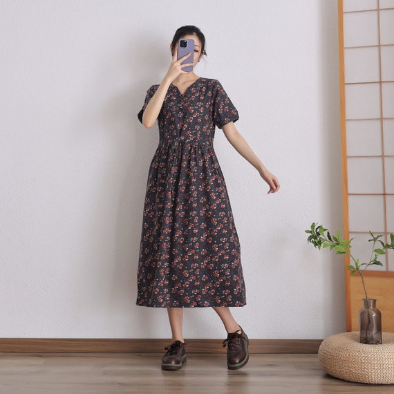 knee length dresses for ladies Ruffle Sleeve Boho Smocked Midi Dress Medium main image 1