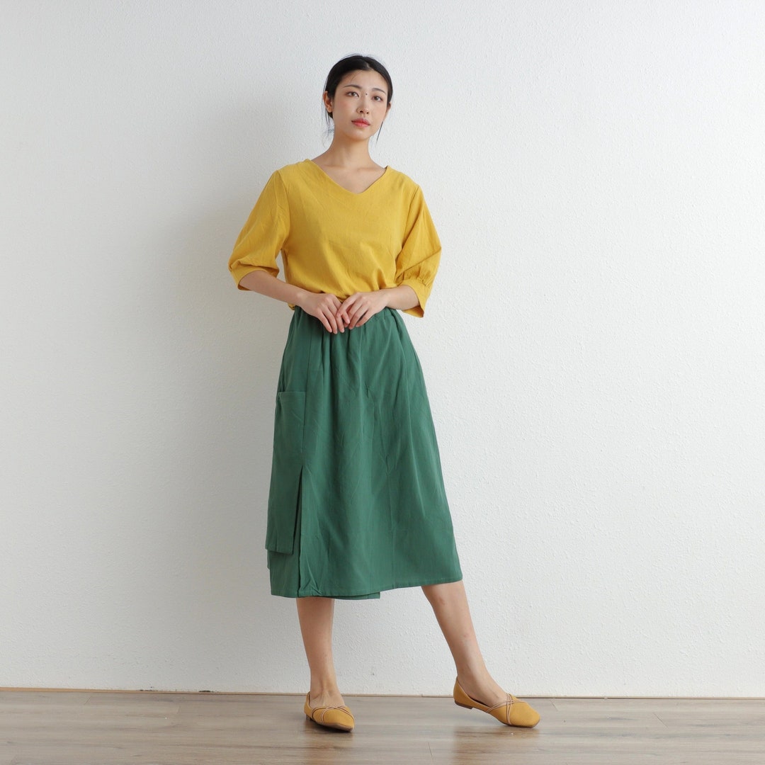 Summer Cotton Skirt Casual Loose Skirts Aline Pleated Elastic Etsy