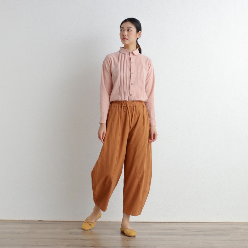 Summer Women Elastic Waist Cotton Pants Soft Casual Loose Boho Trousers Wide Leg Pant Customized Plus Size Pants Linen Spring Pant image 2