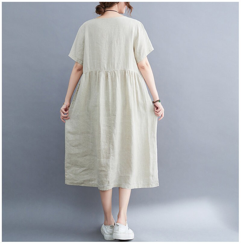 Summer Cotton Dress Soft Casual Loose Tunics Short Sleeves - Etsy