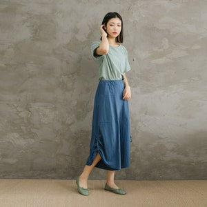 Summer Elastic Waist Cotton Pants Soft Casual Loose Cropped Pant Midi Trousers Wide Leg Skirt Pant Customized Plus Size Pants Linen image 3