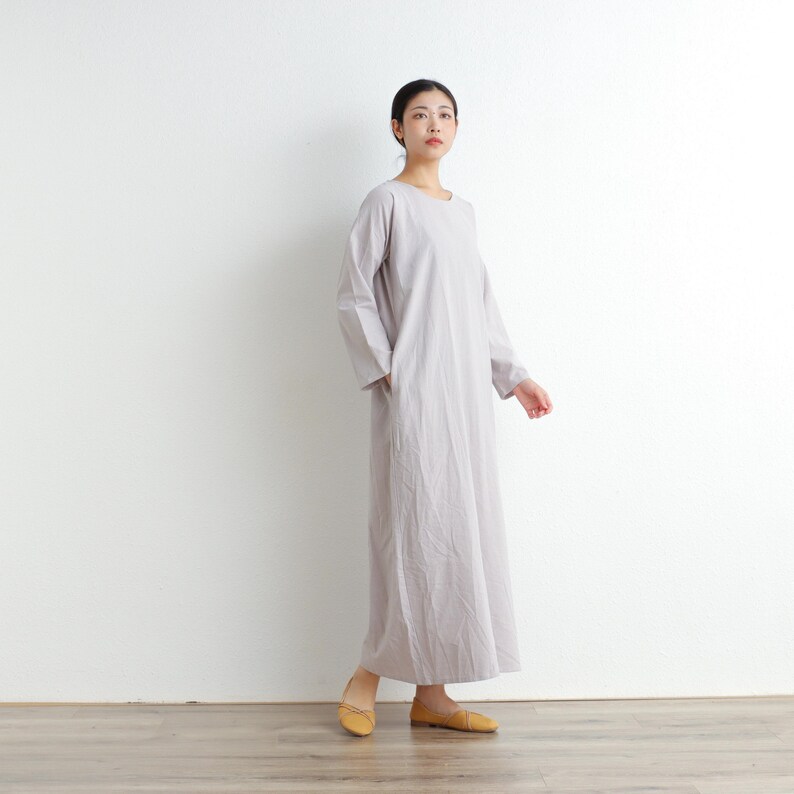 Women Cotton Dress Soft Casual Loose Robes Long Sleeves Shift Dress Boho Maxi Dresses Customized Dress Plus Size Clothing Linen Dress image 4