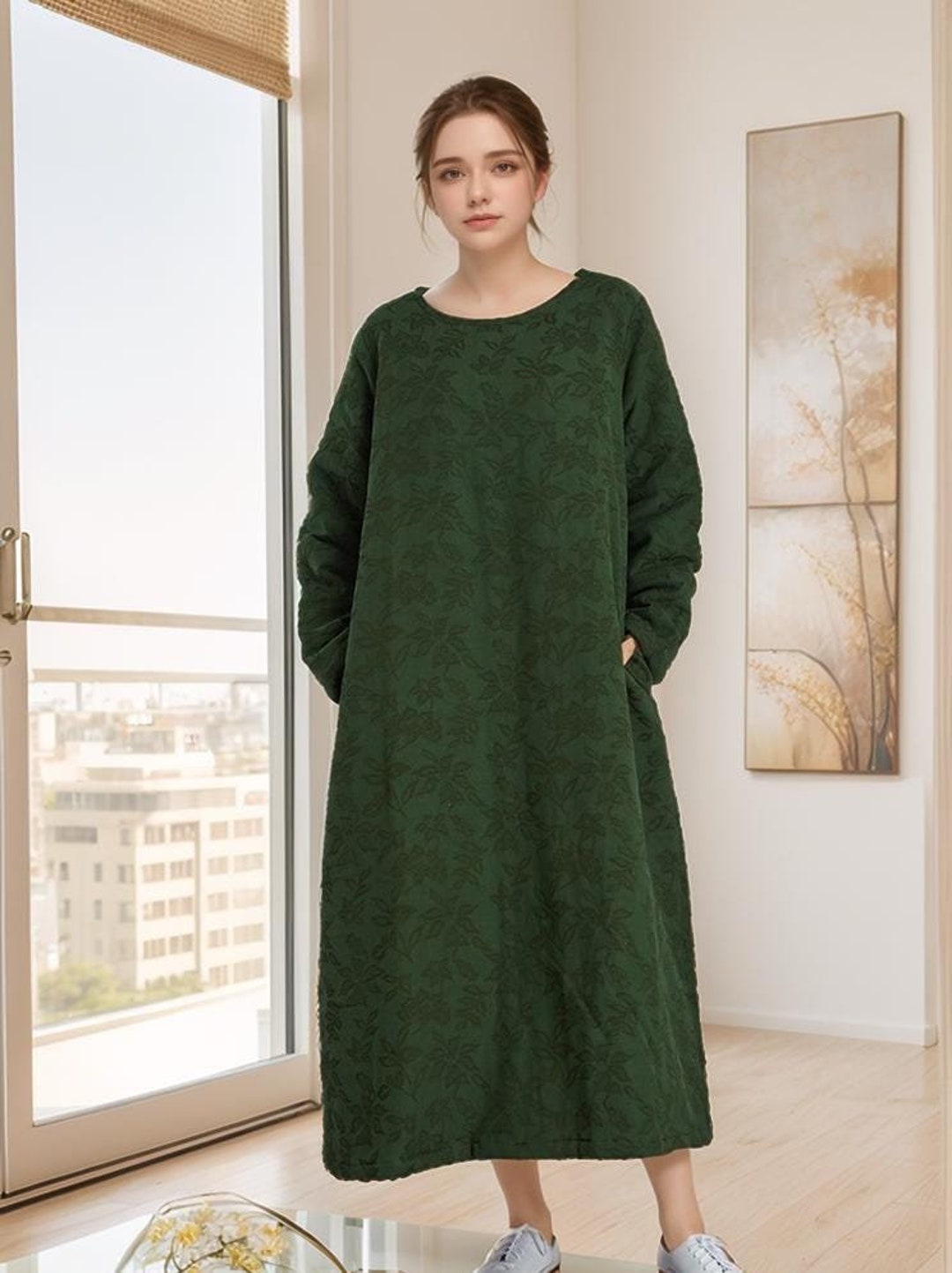 6xl Robe Winter/fall Heavier Cotton Jacquard Dress Warm Maxi Dress Thicker A ...