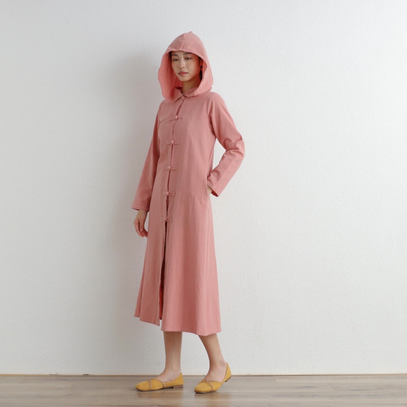 Hooded Cotton Dress Coat Casual Loose Robes Long Sleeves Cardigan Shift Dresses Midi Coat Customized Plus Size Clothing Linen 287 image 6