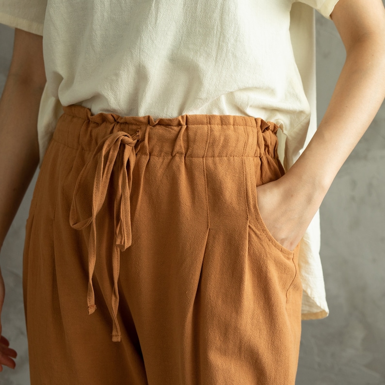 Summer Women Elastic Waist Cotton Pants Soft Casual Loose Boho Trousers Wide Leg Pant Customized Plus Size Pants Linen Spring Pant 画像 7