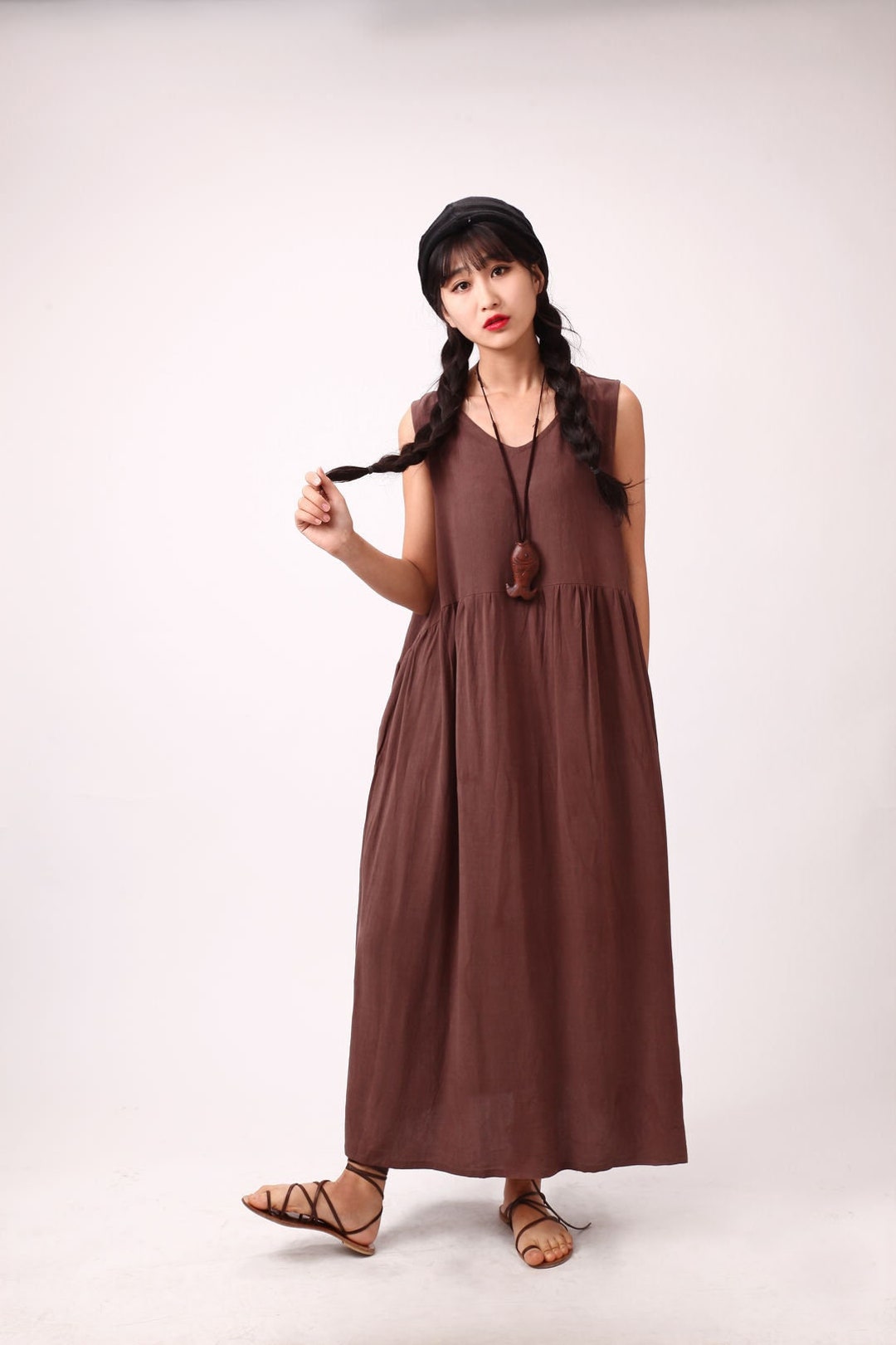 Summer Cotton Dress Soft Casual Loose Tunics Sundress Sleeveless Robes