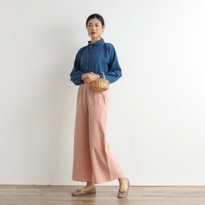 Summer Elastic Waist Cotton Pants Soft Casual Loose Trousers Wide Leg Pant Customized Plus Size Pants Linen Spring Pant image 5