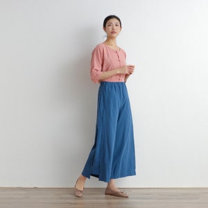 Summer Women Elastic Waist Cotton Pants Soft Casual Loose Boho Trousers Wide Leg Pant Customized Plus Size Pants Linen Spring Pant image 4