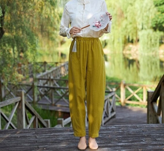 Amazon Pantalones De Mujer Con Cinturon Pantalon Lino Pantalones