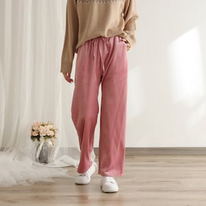 Corduroy Cropped Pant Elastic waist pants Soft Velvet pants for women Loose long pants wide trousers plus size pants Spring Winter Fall Pant