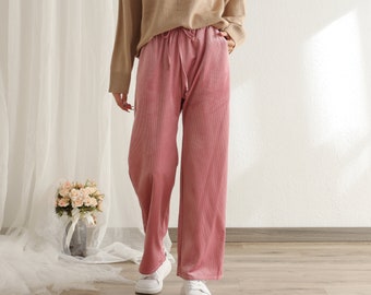 Corduroy Cropped Pant Elastic waist pants Soft Velvet pants for women Loose long pants wide trousers plus size pants Spring Winter Fall Pant
