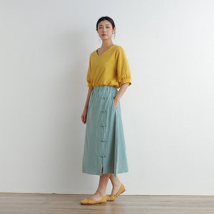 Summer Cotton Skirt Casual Loose Skirts A-line Pleated Elastic Waist Skirt Flared Midi Skirts Customized Plus Size Skirt Boho Linen image 6