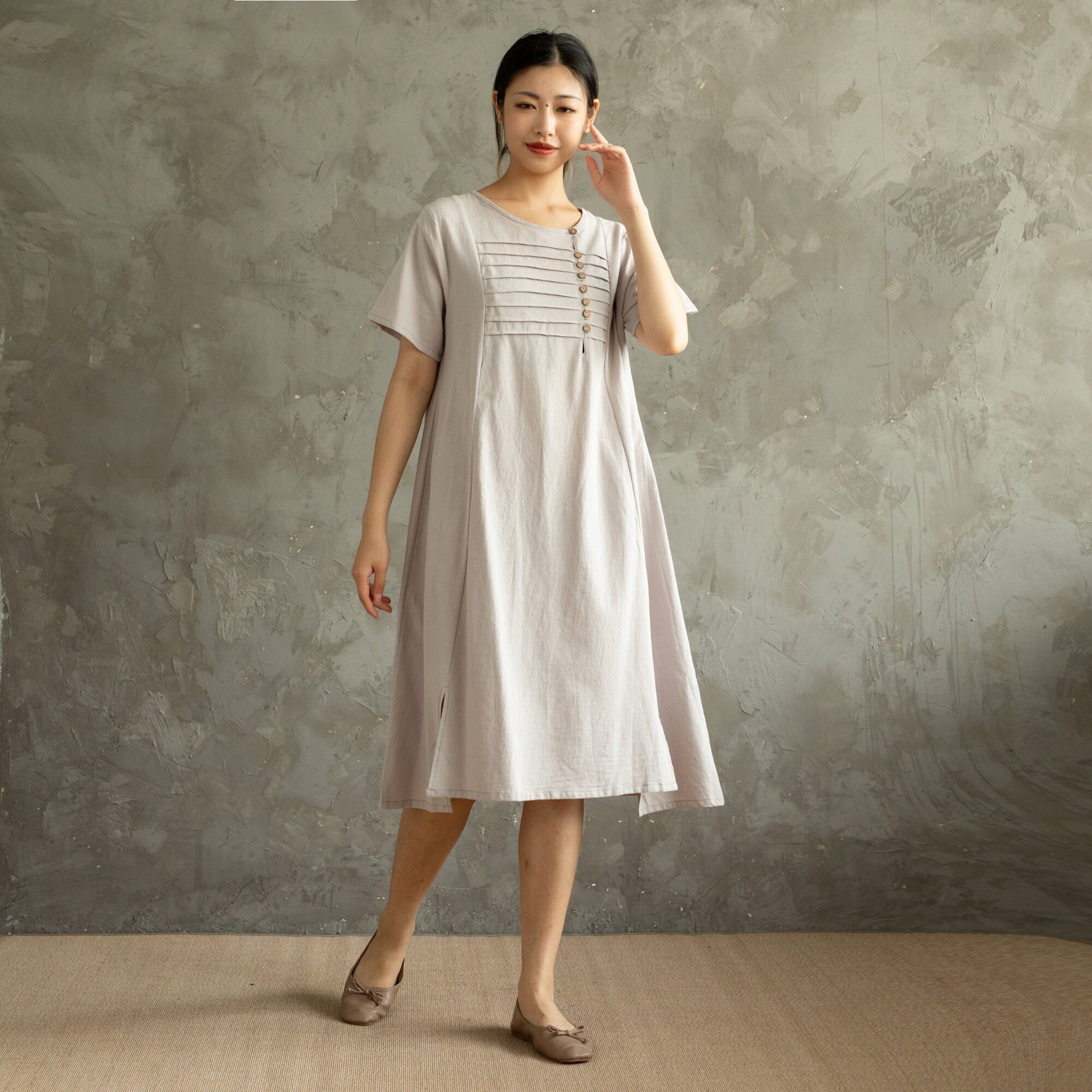 Summer Cotton Dress Casual Loose Tunics Short Sleeves Shirt Robes Knee Dresses Customized Casual handmade Dress Plus Size Clothes Linen Summer Cotton Dress Casual Loose Tunics Short Sleeves Shirt Robes Knee Dresses Customized Casual handmade Dress Plus Size Clothes Linen
