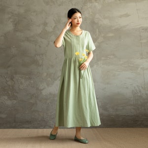 Summer Cotton Dress Soft Casual Loose Dress Tunics Short Sleeves Robes Midi Dresses Customized Dress Plus Size Clothing Linen image 3