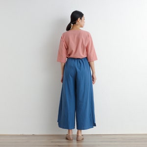 Summer Women Elastic Waist Cotton Pants Soft Casual Loose Boho Trousers Wide Leg Pant Customized Plus Size Pants Linen Spring Pant image 9