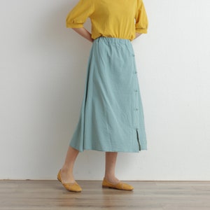 Summer Cotton Skirt Casual Loose Skirts A-line Pleated Elastic Waist Skirt Flared Midi Skirts Customized Plus Size Skirt Boho Linen image 7