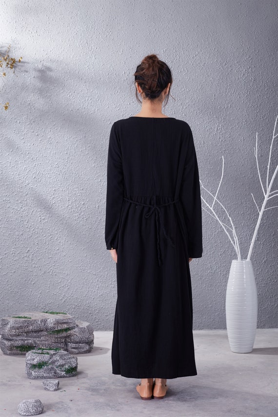 Destockage Robe d hiver et d automne Robe en coton Decontractee Lache Robes douces Robe longue a manches longues Chaud Etsy France
