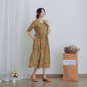 Summer Printed Cotton Dress Floral Casual Loose Robes Half Sleeves Dress Tunics Boho Midi Dresses Customized Dress Plus Size Linen Dress image 5