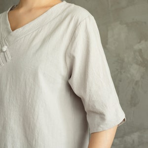 Women's Summer Cotton Tops Half Sleeves Blouse Casual Loose Kimono Customized Shirt Top Hand Made Plus Size Clothes Linen image 7