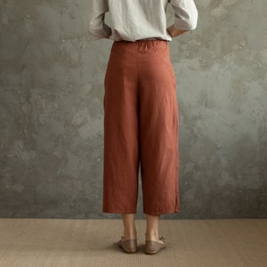 Summer Elastic Waist Cotton Pants Soft Casual Loose Cropped Pant Midi Trousers Wide Leg Skirt Pant Customized Plus Size Pants Linen Pant image 7