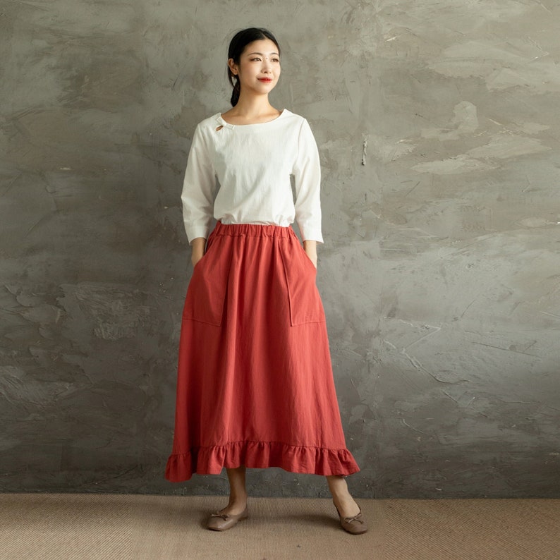 Summer Cotton Skirts Aline Pleated Highlow Hem Elastic Waist Etsy
