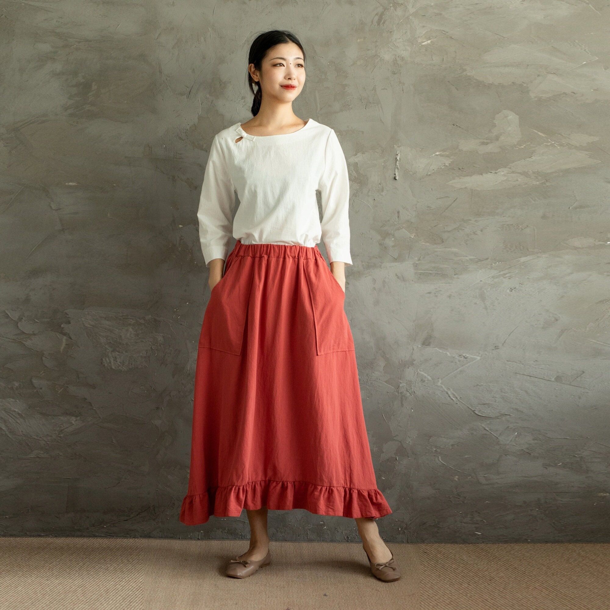【INCHANT ME】[Belt SET] Cotton Basic H-Line Long Skirt inchant me - Must slit H-line long skirt - Codibook.