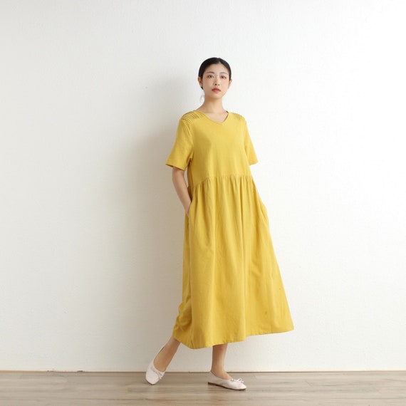 Women Cotton Dress Soft Casual Loose Robes Short Sleeves Shift Dress Boho Maxi Dresses Customized Dress Plus Size Clothing Linen Dress