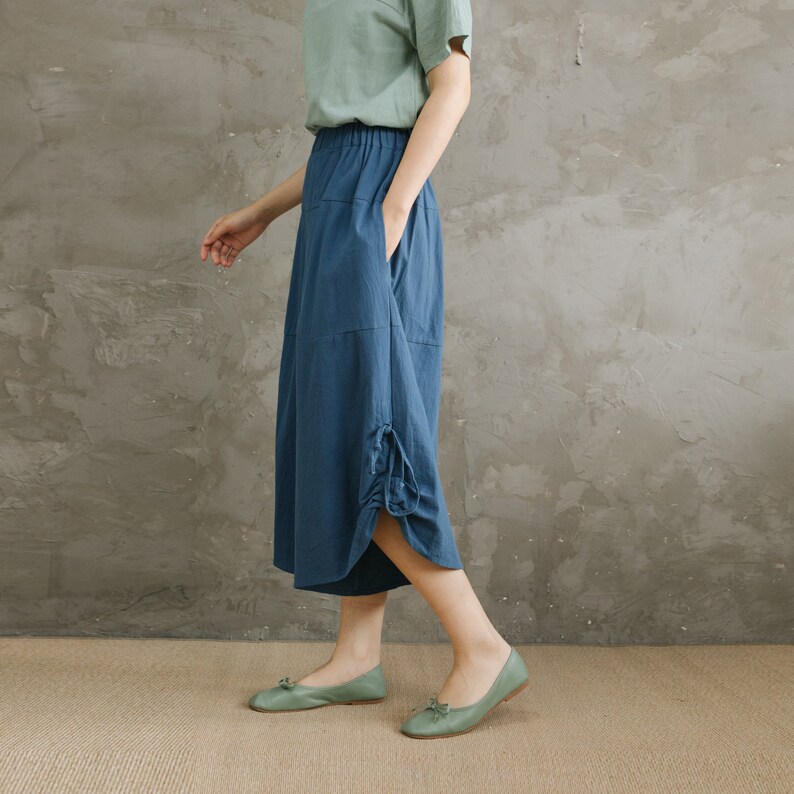 Summer Elastic Waist Cotton Pants Soft Casual Loose Cropped Pant Midi Trousers Wide Leg Skirt Pant Customized Plus Size Pants Linen image 6